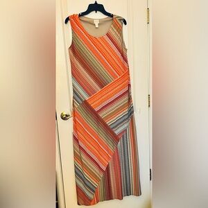 Chico’s size 2 12-14 boho bias print Sleeveless Maxi Dress coral